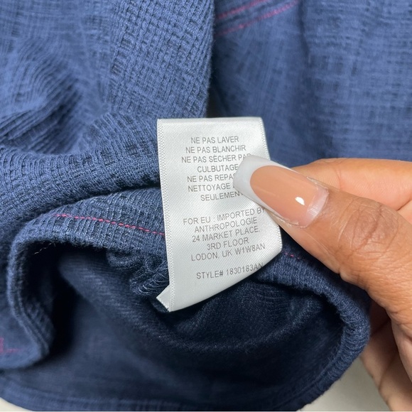 Anthropologie Current‎ Air Women Top XS Blue Textured Delilah Puff Sleeve Crew - Picture 6 of 10